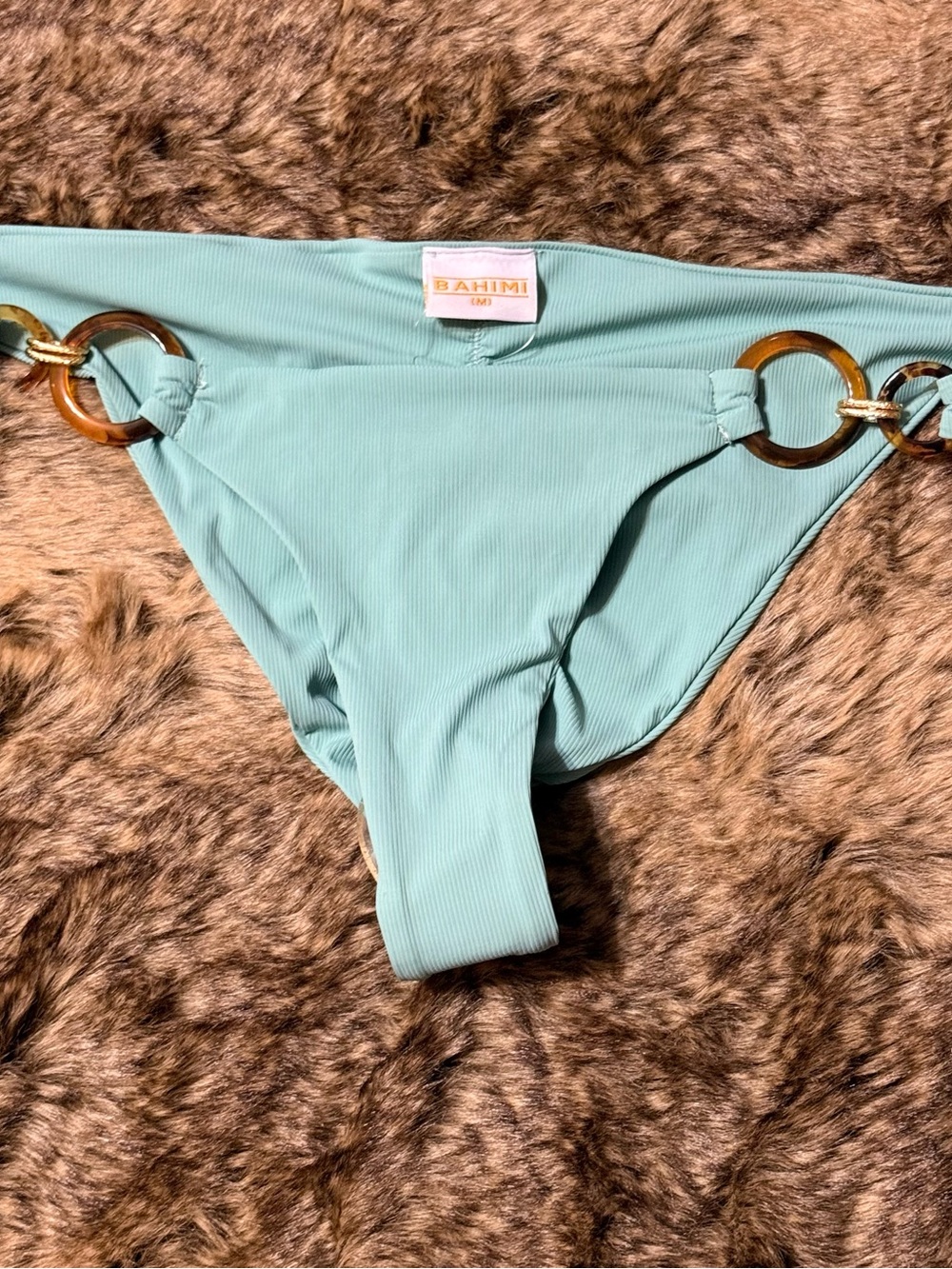 Bahimi Mint Green Ribbed Bikini Bottom with Gold Rings - Picture 3 of 8